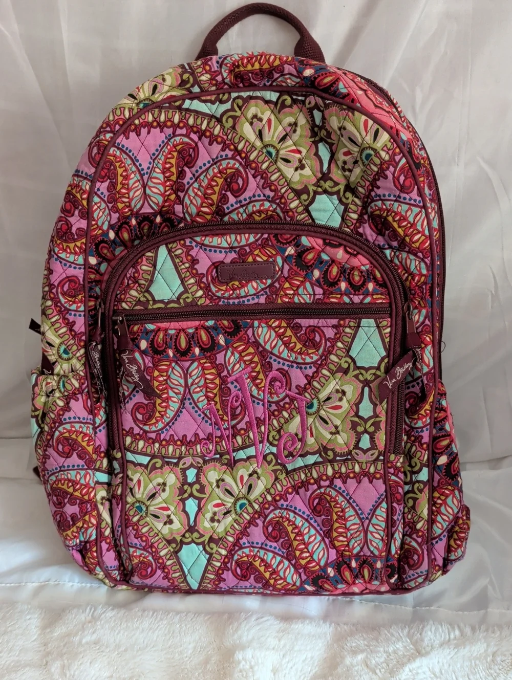 Vera Bradley Pink Paisley-Print Quilted Backpack with Mint Accents